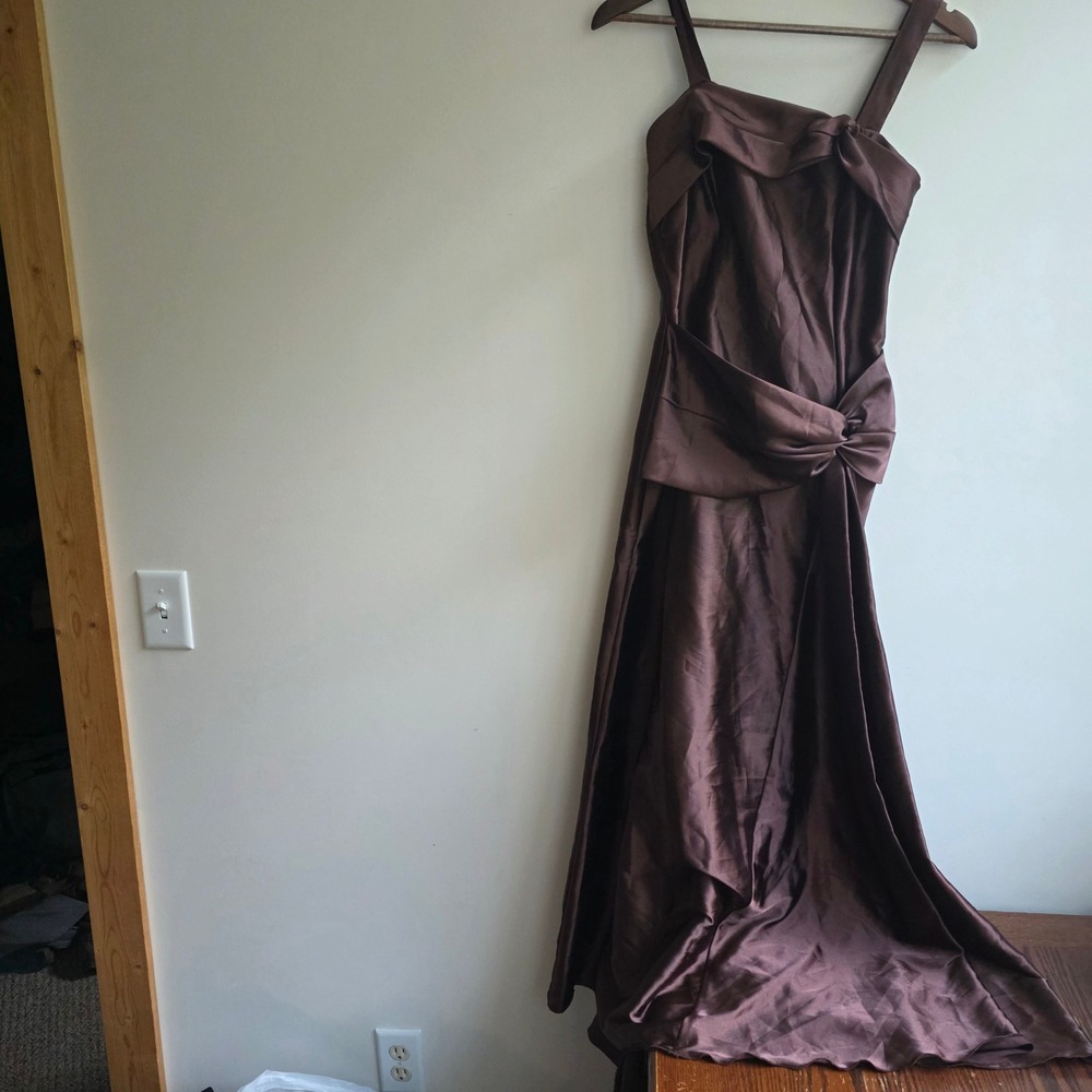 Jessica McClintock Vintage Y2K Brown Satin Formal Prom Bridal Gown Dress 10
